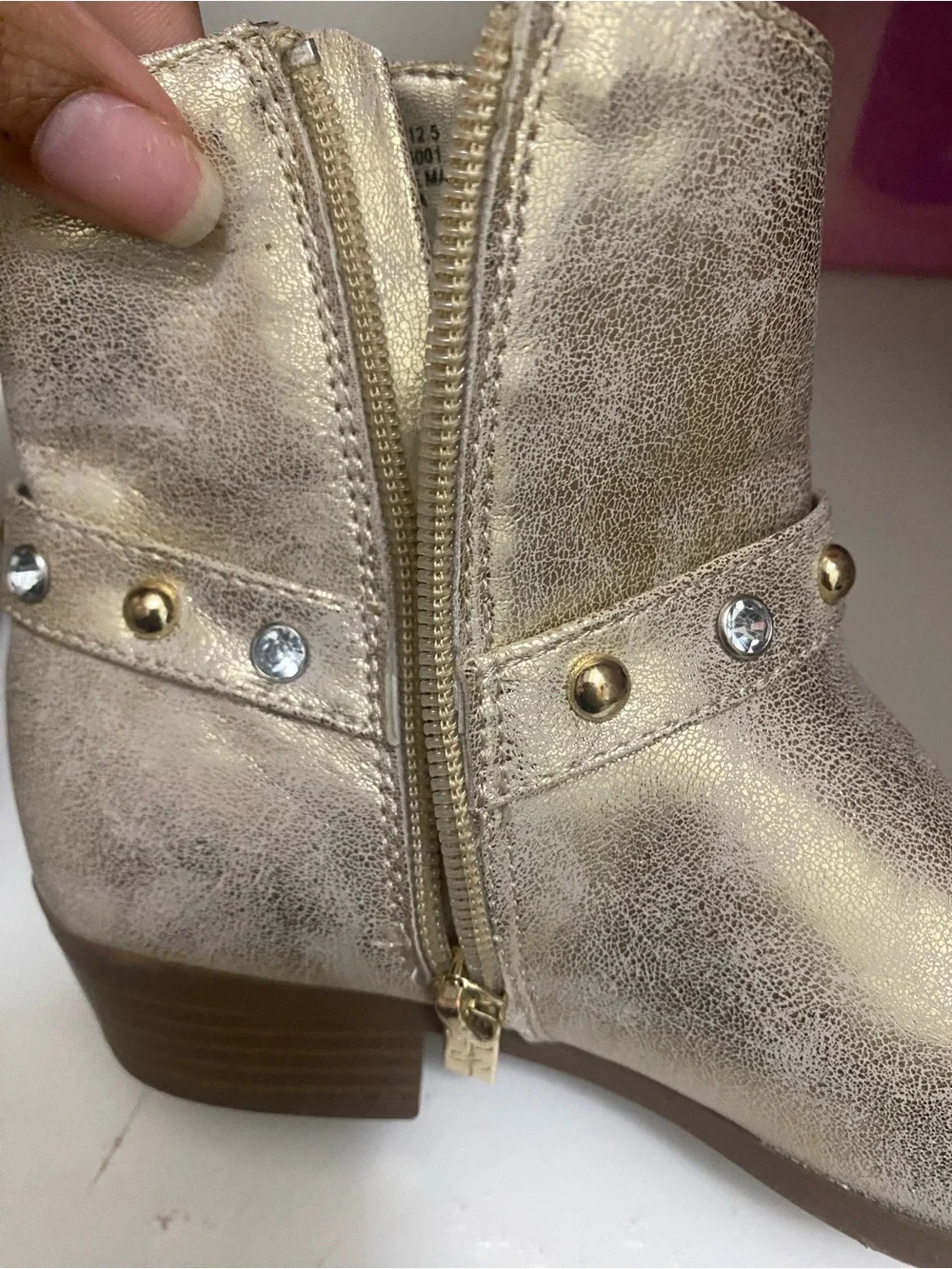 Little girls Jessica Simpson  Metallic Gold Ankle Boots with Decorative Harness